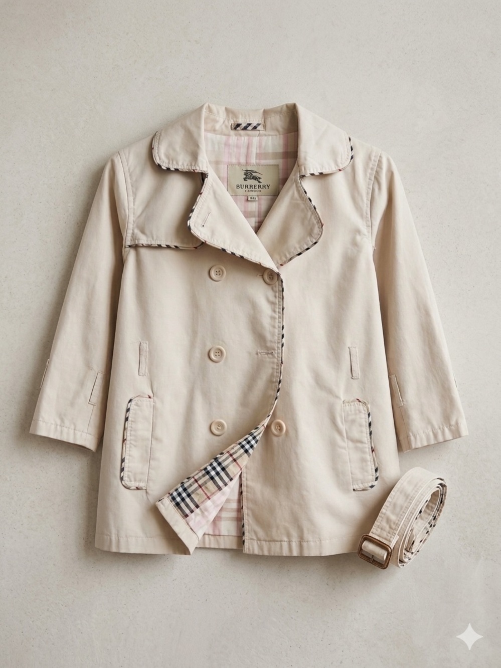 Burberry Beige Kids' Double-Breasted Raincoat with Check Lining